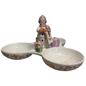 Avon Snowlady Candy Dish 2003 Presidents Club Collection Holiday Snowman Ceramic